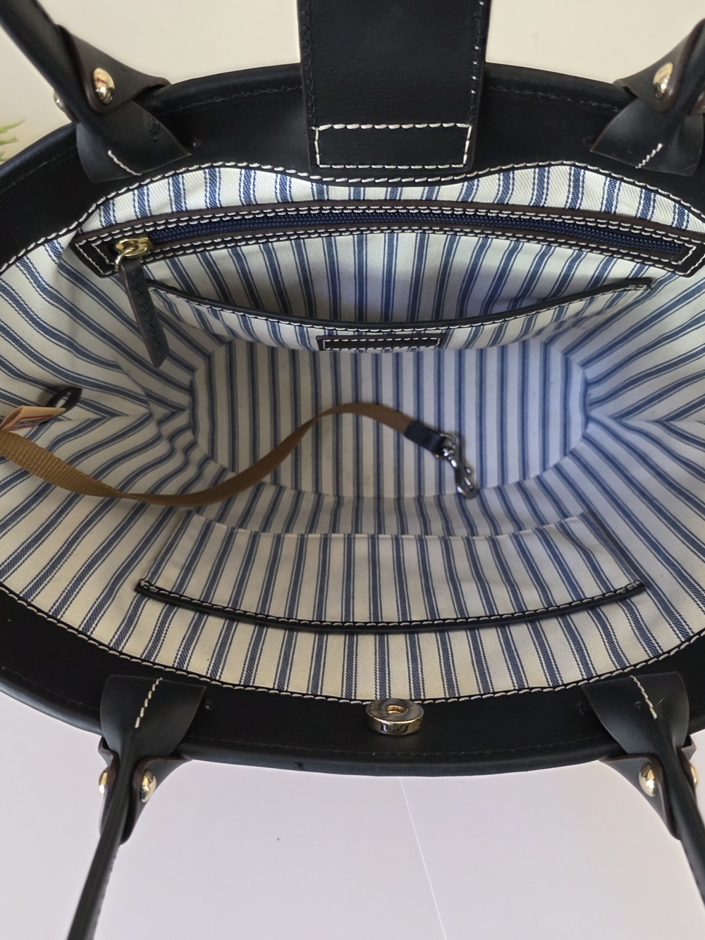 Dooney & Bourke Black Trim Tan Woven Tote Bag - Picture 7 of 13